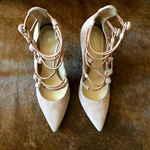 NEW!  Gianvito Rossi Strappy Heels Nude Blush Pink Neutral Size 5 Marquis Suede - Picture 5 of 7